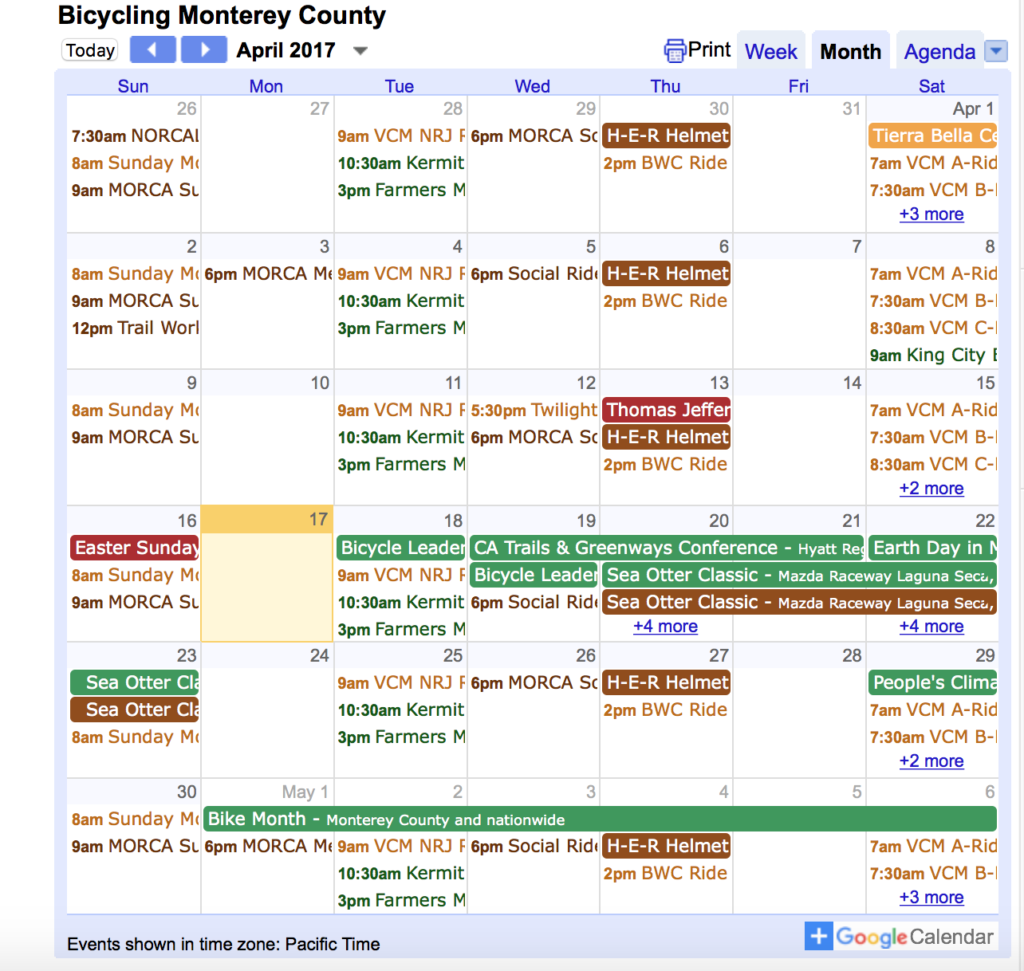 Master Calendar for Bicycling Monterey County Activities, events